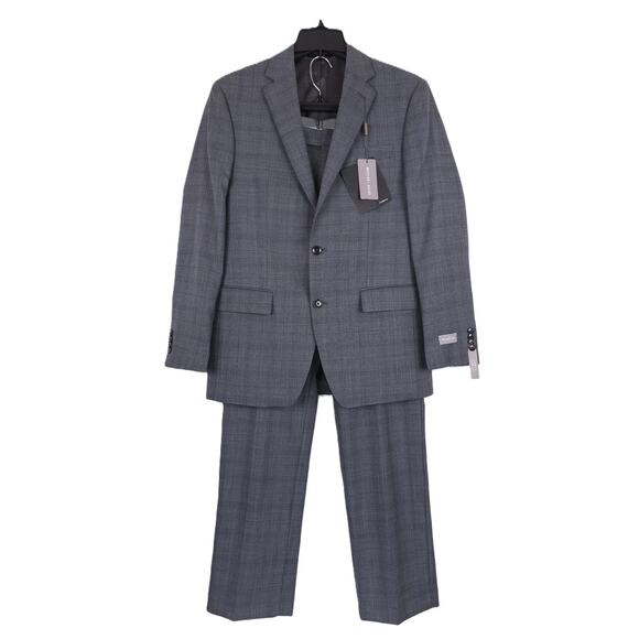 Michael Kors Mens Classic Fit 2 Piece Suit 36R 31x32 Grey Blue Plaid Wool NWT